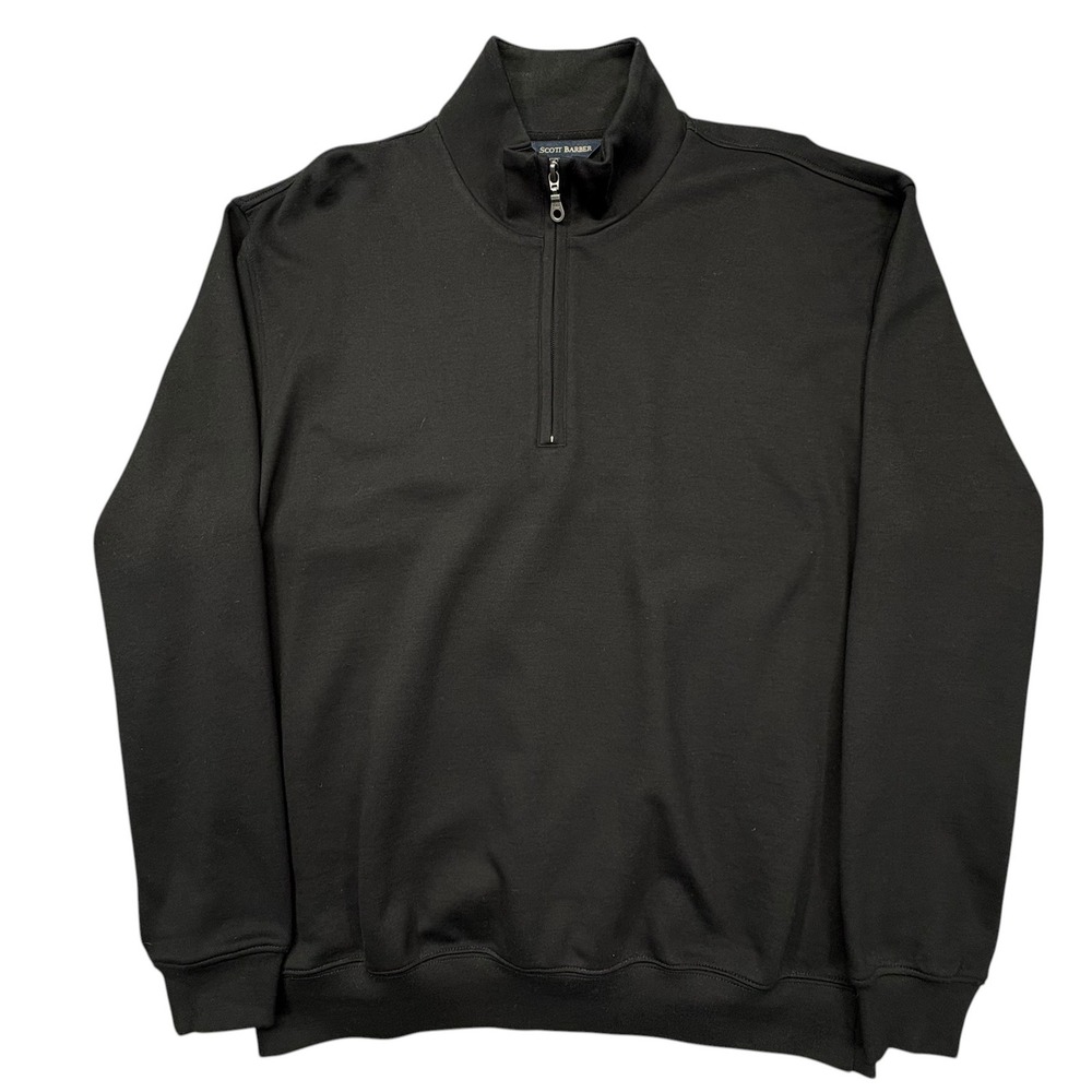 Scott Barber Quarter Zip Sweater Mens L Black Solid 100% Pima Cotton Pullover
